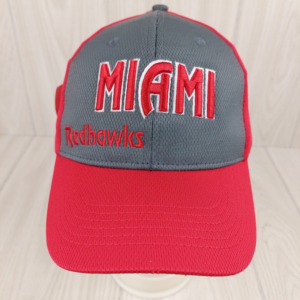 Miami‎ Redhawks Baseball Cap Mens OSFA Red Grey Embroidered Mesh Hat